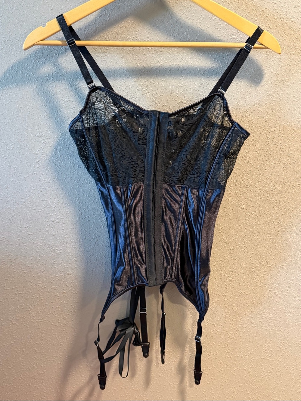 Black Lace & Satin Garter Corset Chemise